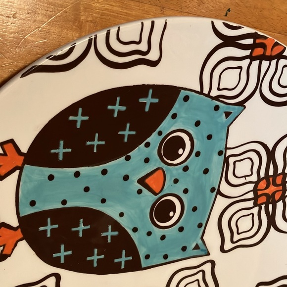 Fun ceramic oversized serving plate with adorable owl n leaf like pattern. Very - Picture 2 of 10
